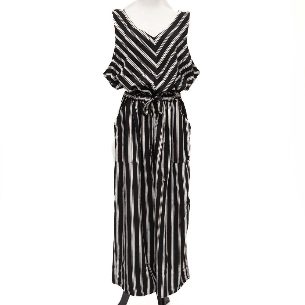 New CJ Banks Black White Striped Sleeveless Jumpsuit Plus Size 2X